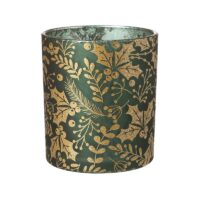 Green and gold Glitter Holly Candle Holder, 8cm