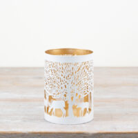 White and Gold Christmas Scene Candle Holder 14cm